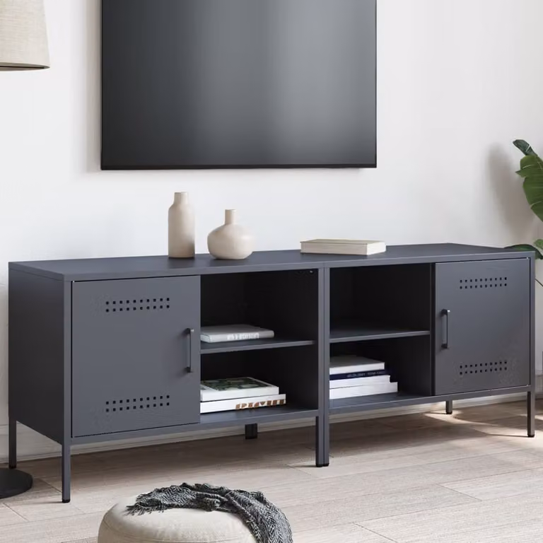 Set di 2 mobili TV vidaXL in stile industriale in acciaio color antracite L 68 cm x P 39 cm x H 50,5 cm