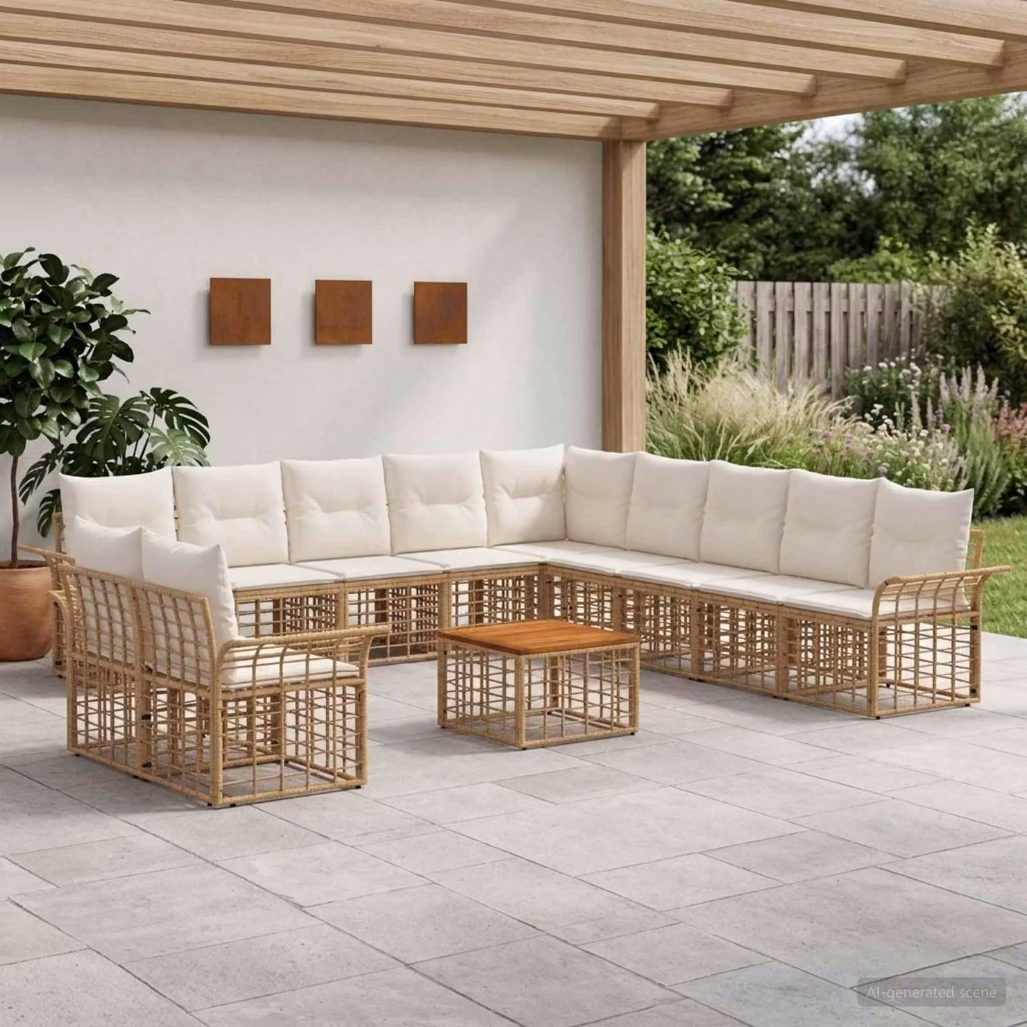 Maison Exclusive - Set da esterno per divano, 12 pezzi, 11 posti, color naturale e crema