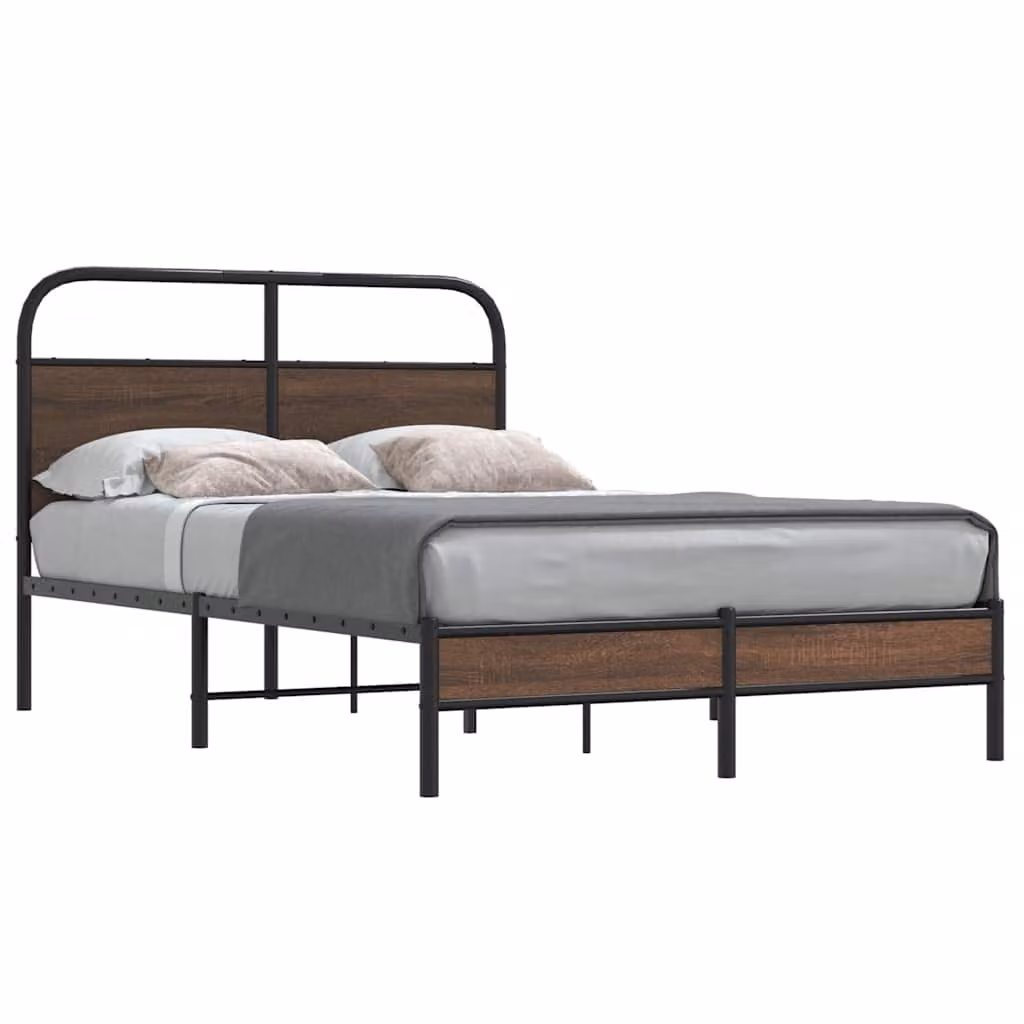 vidaXL Giroletto senza Materasso in Rovere Marrone con Struttura in Metallo e MDF L: 142 cm, P: 196 cm