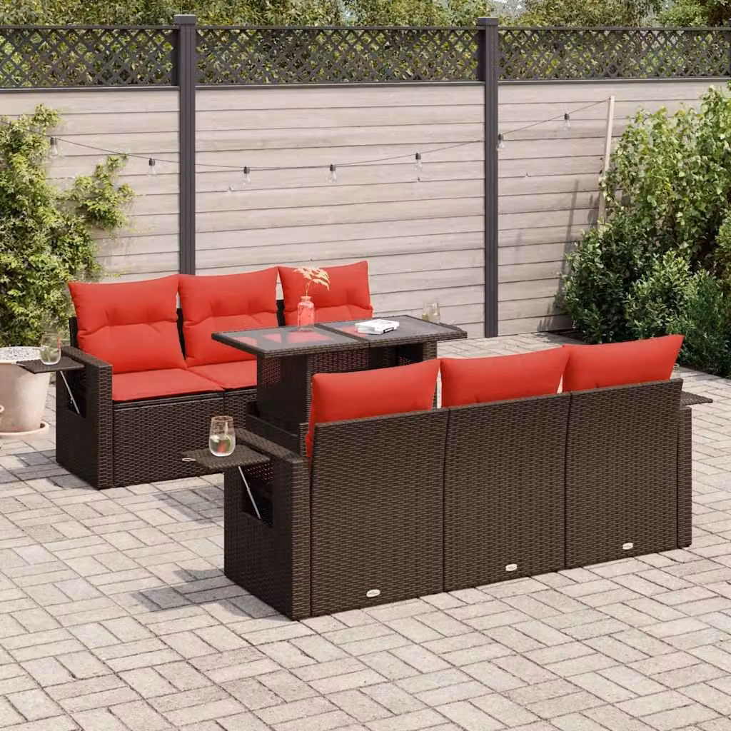 Maison Exclusive - Set Divani da Giardino 7pz con Cuscini Marrone Polyrattan Acacia