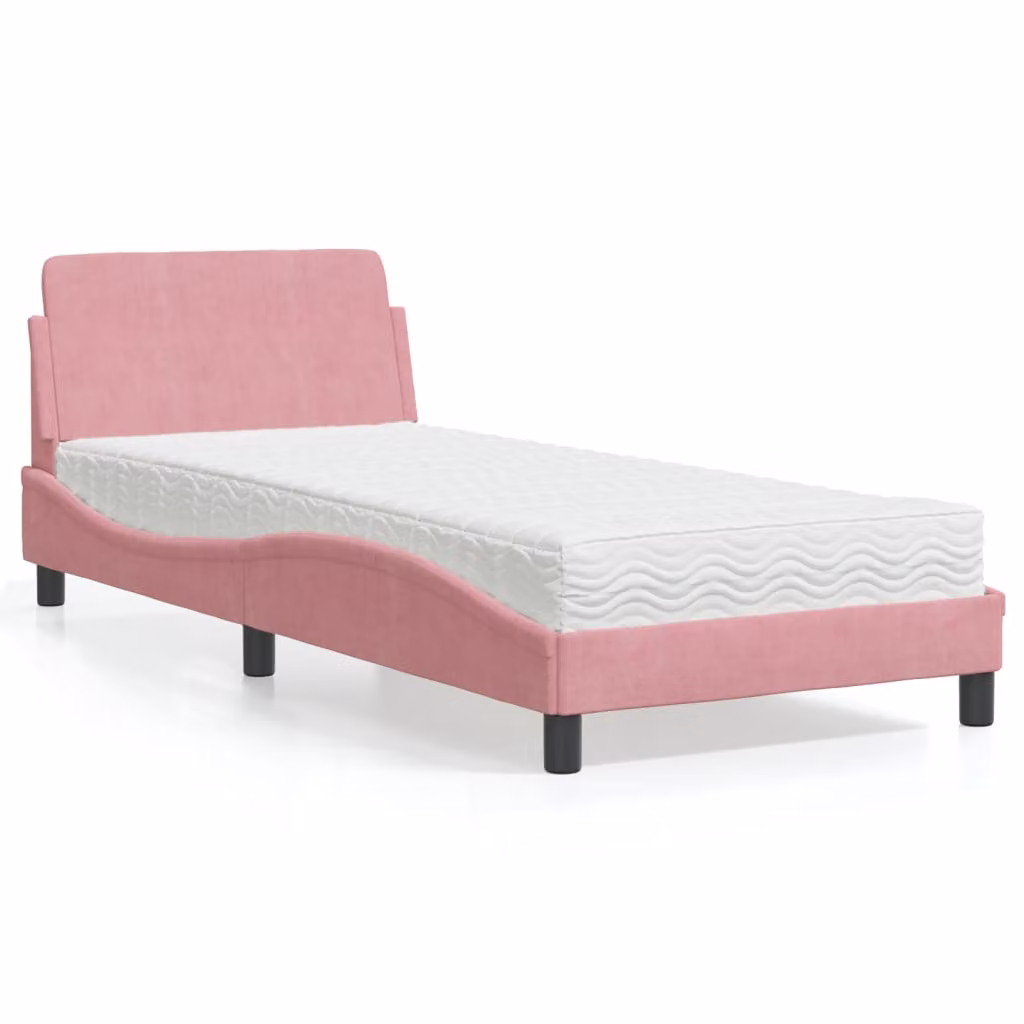 Letto con Materasso Dover vidaXL in Velluto Rosa, L/P/H: 90 x 200 cm