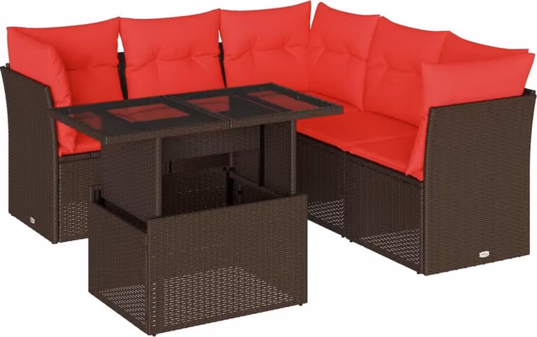 Set Divani da Giardino 6 pz con Cuscini Marrone in Polyrattan