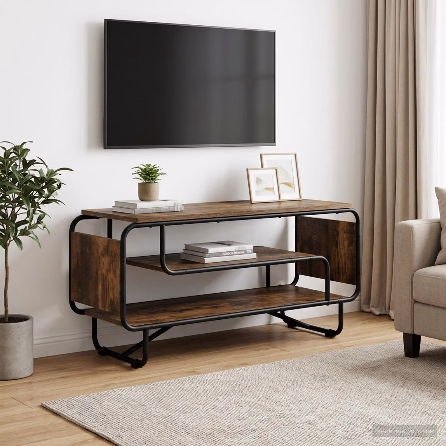 Supporto TV vidaXL in stile industriale in legno e metallo, colore marrone rovere fumo, L 98 x P 36 x H 45 cm