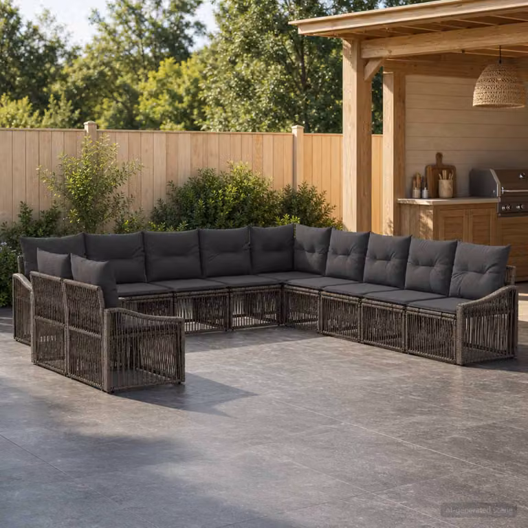Set Divano da Giardino Moderno vidaXL a Forma a U in Polyrattan Grigio con 11 Pezzi e Cuscini Inclusi