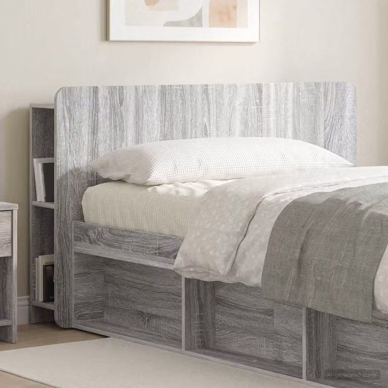 Testata del letto moderna vidaXL in legno ingegnerizzato Grigio con ripiano integrato L: 135,0 cm, H: 80,0 cm, P: 18,5 cm
