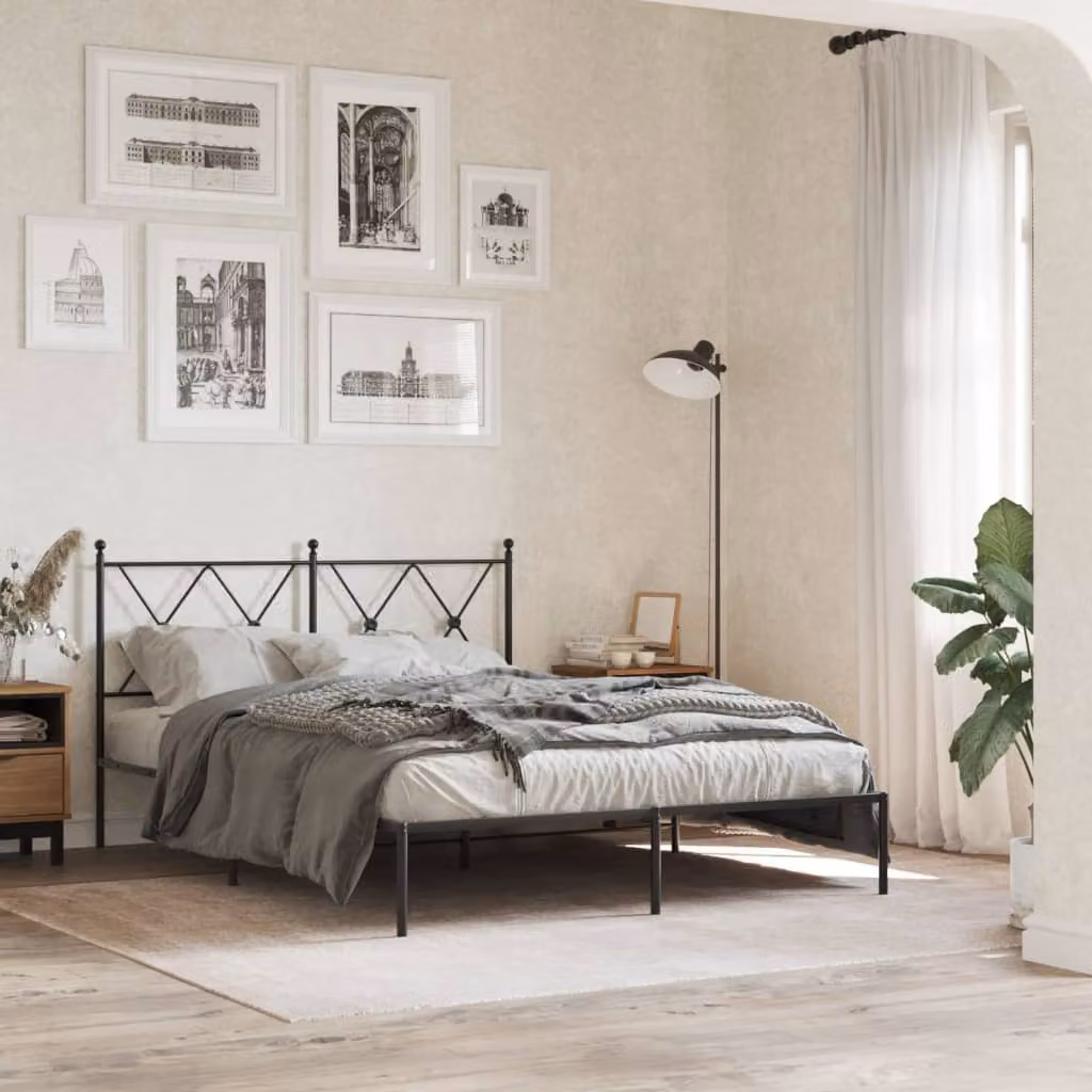 vidaXL Giroletto con Testiera in Metallo Nero L: 142 cm, P: 196 cm, H: 90,5 cm