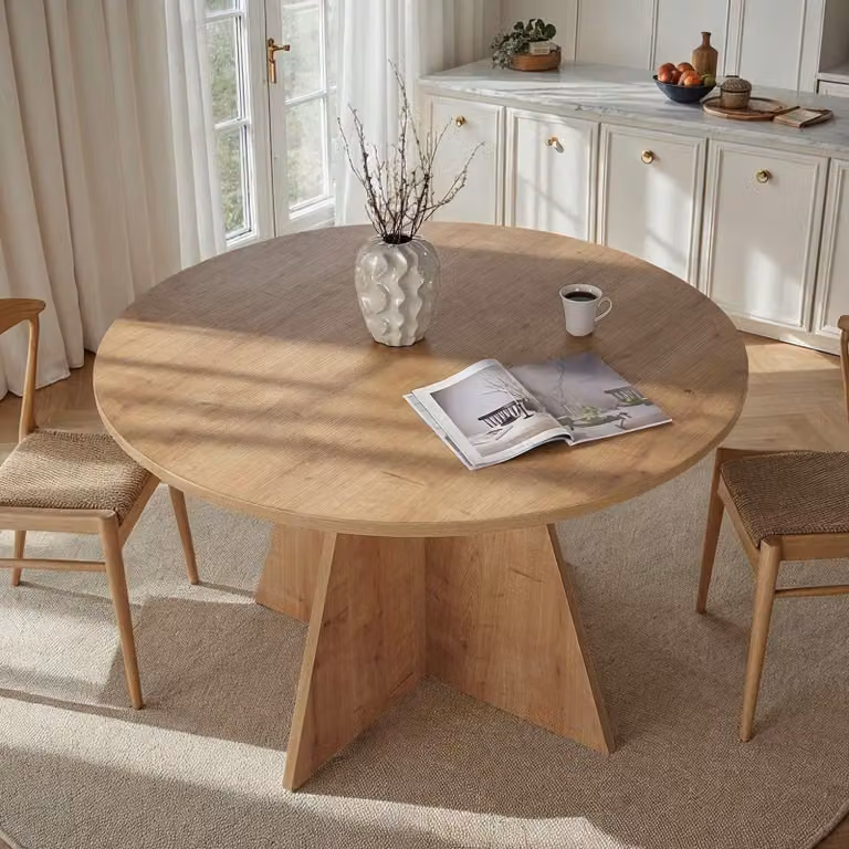 Dmora Tavolo Fisso Racale 120x120x75h cm Marrone Rovere, 4 Posti Forma Rotondo