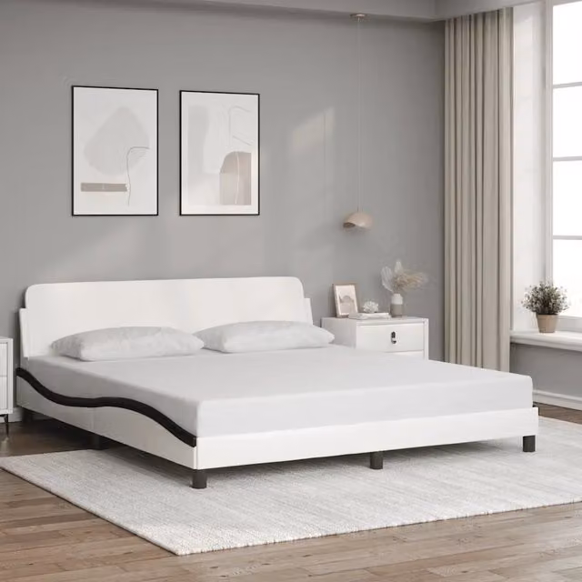 Struttura Letto Dover Giroletto in Similpelle Bianco e Nero L/P/H: 180 x 200 cm