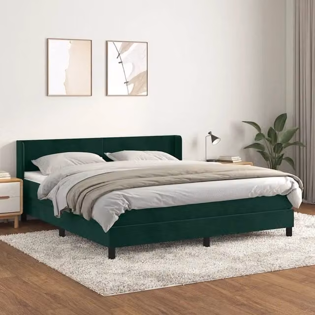 Giroletto a Molle con Materasso Verde Scuro 160x200 cm Velluto 3130850