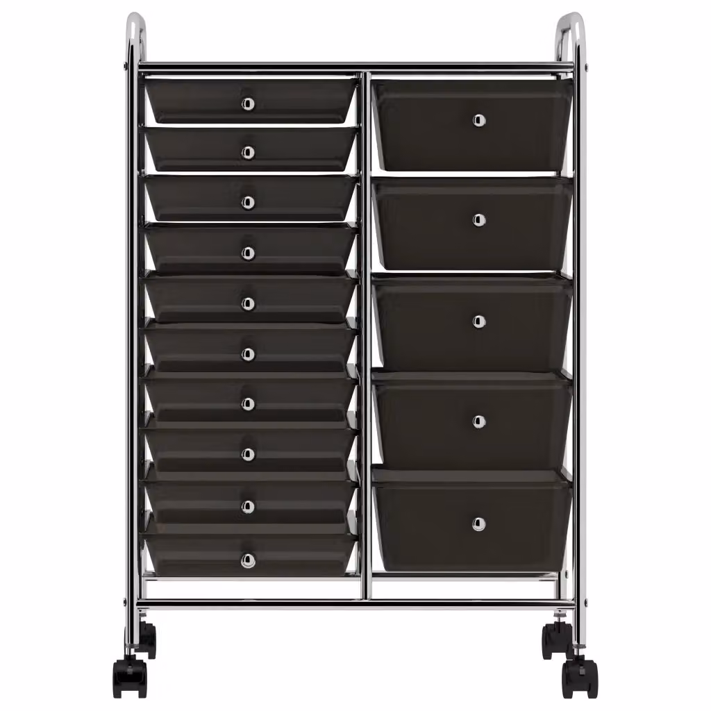Carrello portaoggetti XXL vidaXL con 15 cassetti in plastica nera e ruote L 90,5 cm x P 36,5 cm x H 150 cm – 2