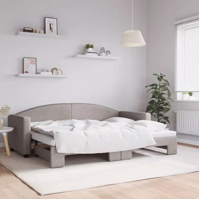 Divano Letto con Letto Estraibile-Sofa Letto-Daybed Tortora 80x200 cm Tessuto 425732