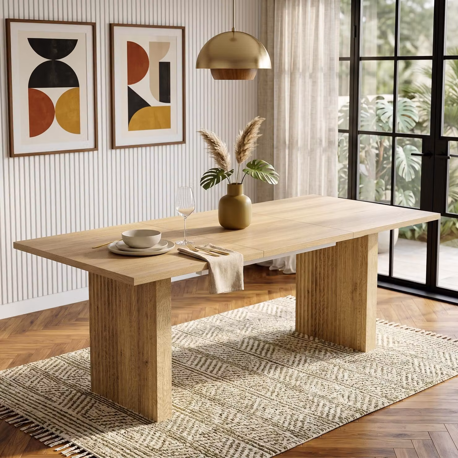 STILVORA Tavolo da pranzo allungabile con piano rettangolare e spessori, tavolo da pranzo dallo stile semplice, tavolo da cucina per 6-8 persone, color rovere