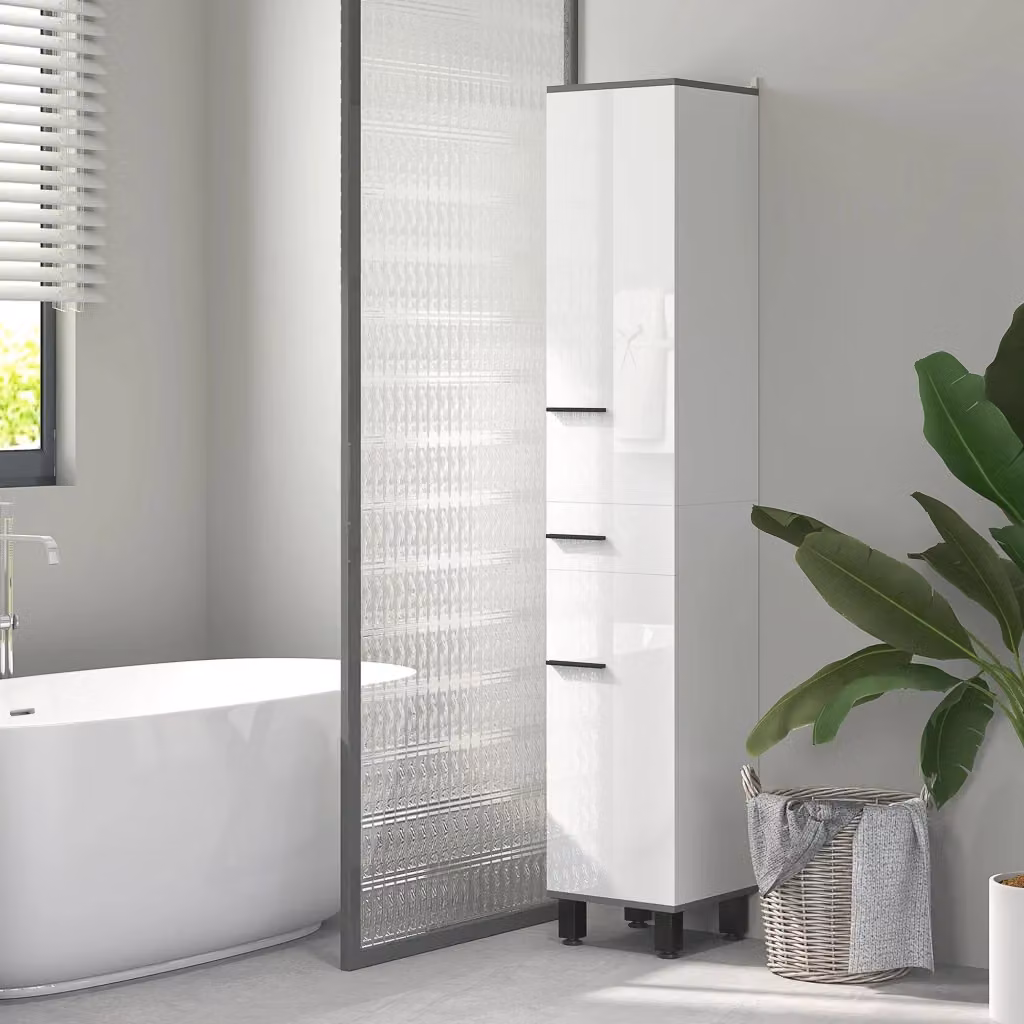 Mobile a Colonna da Bagno Giordanoshop Bianco con 2 Armadietti e Cassetto L/P/H: 34 x 32 x 190 cm – 2