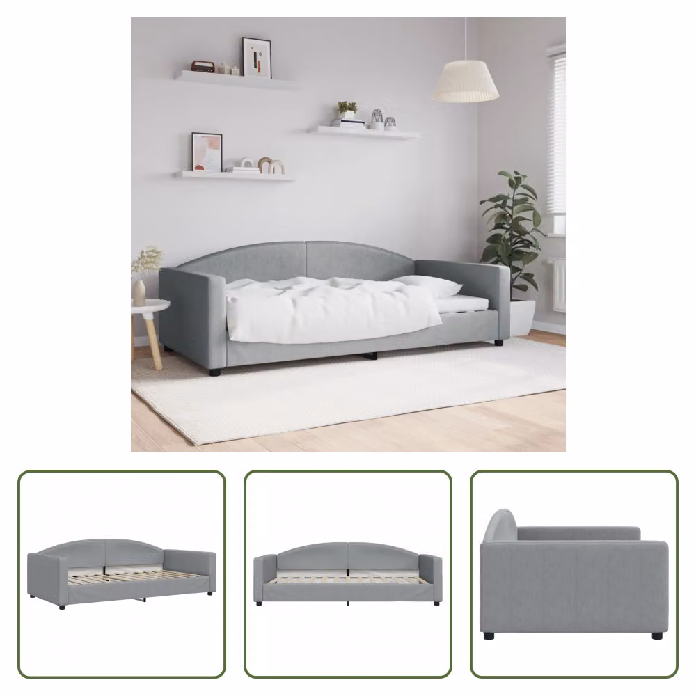The Living Store Letto da giorno grigio chiaro 100x200 cm tessuto