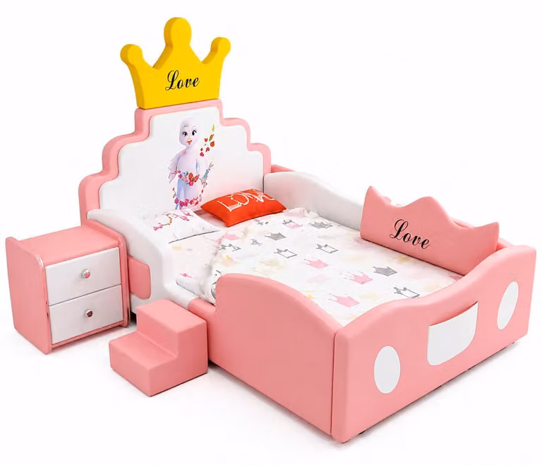 Letto a castello rosa a forma di principessa con scaletta, ideale per bambine
