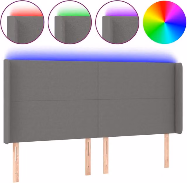 Testiera con illuminazione LED e porta di ricarica USB DESIGN IN in tessuto grigio, L: 163 cm, P: 16 cm, H: 118/128 cm – 1