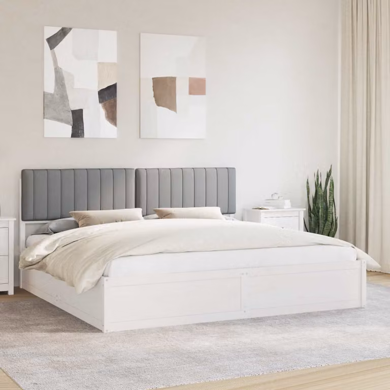 Letto con testiera rivestita vidaXL in legno di pino e tessuto grigio 200 x 200 cm