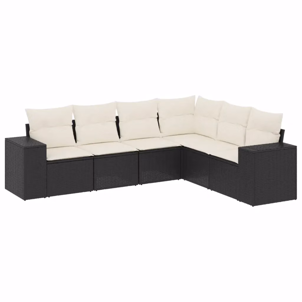 Set Divano da Giardino vidaXL 6 pz a Forma a L in Polyrattan Nero con Cuscini Imbottiti e Coperture Rimosse – 2