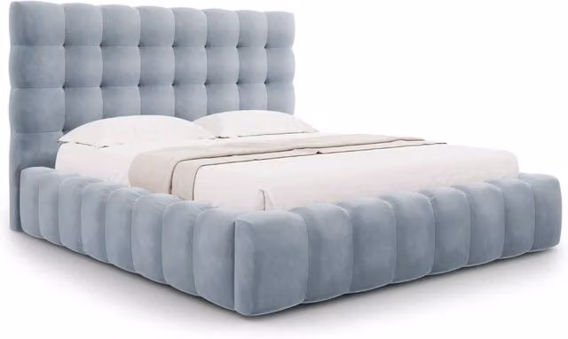 Letto con cassettone e testiera Bali di Cosmopolitan Design in velluto azzurro L/P: 200 x 200 cm – 1