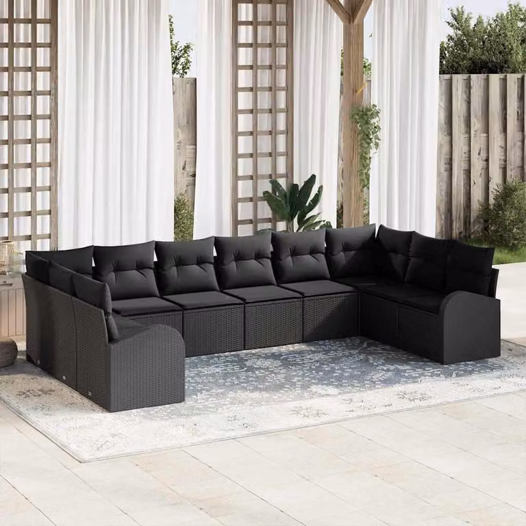 Maison Exclusive - Set di divani da esterno, 10 pezzi, colore nero [Materiale sintetico]: rattan sintetico