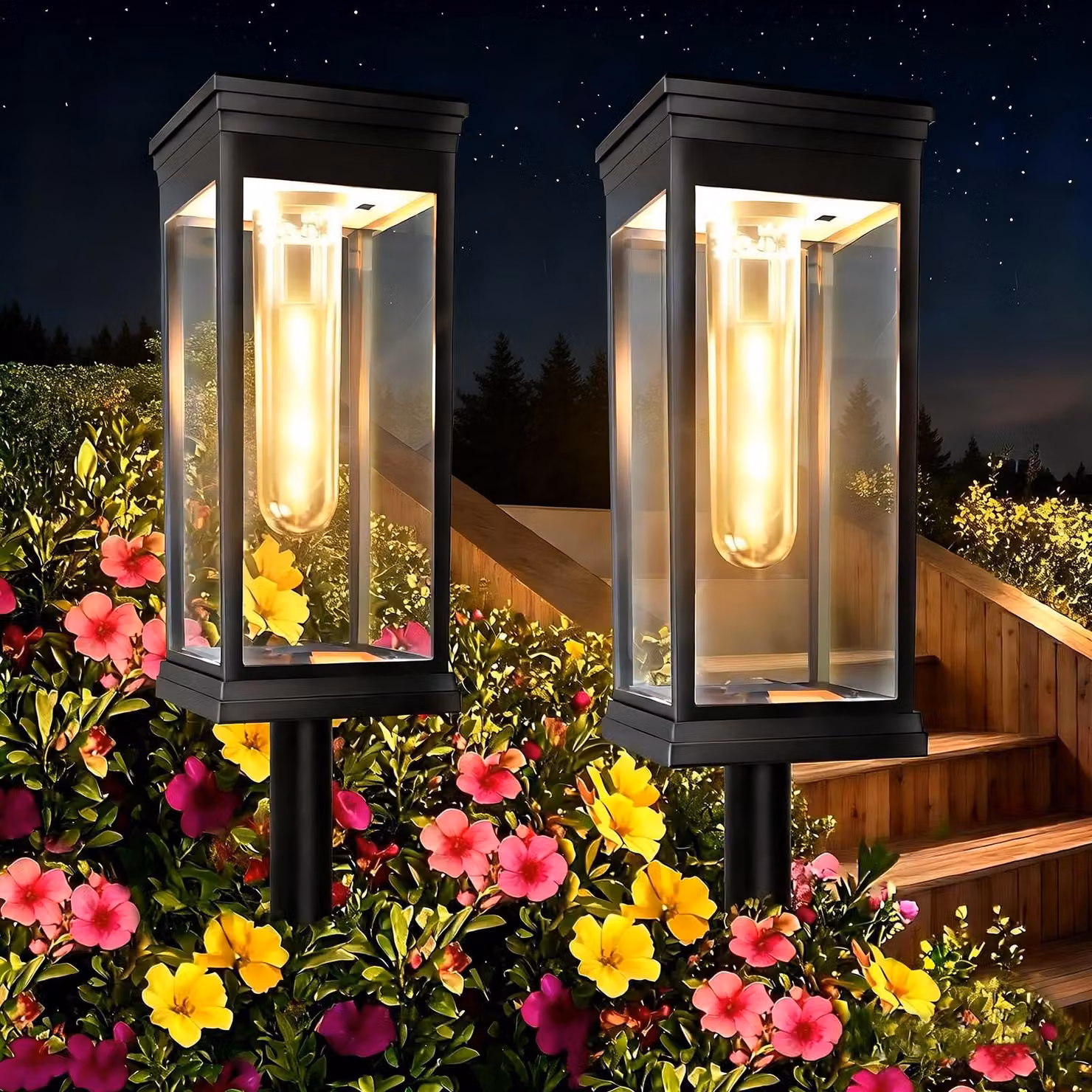 2 lampade solari, 1000 mAh, grado di protezione IP65, luce bianco caldo, adatte per giardino e vialetti