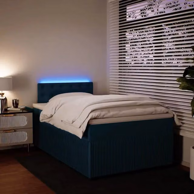 Letto Ibrido con Materasso in Velluto Blu e Bianco vidaXL L/P: 120 x 200 cm