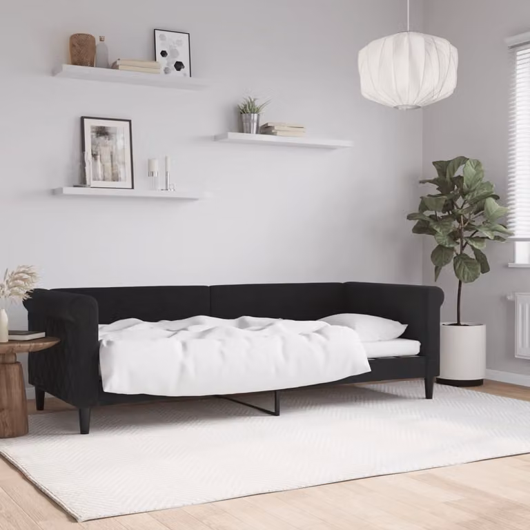 Letto da giorno vidaXL in velluto nero con struttura imbottita L: 80 cm, P: 200 cm, H: 90 cm