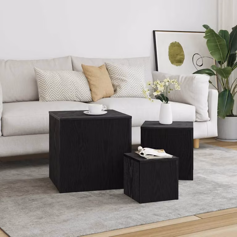 Set di 3 tavolini nesting vidaXL in stile moderno, colore rovere nero, L/P/H: 45 x 45 x 45 cm