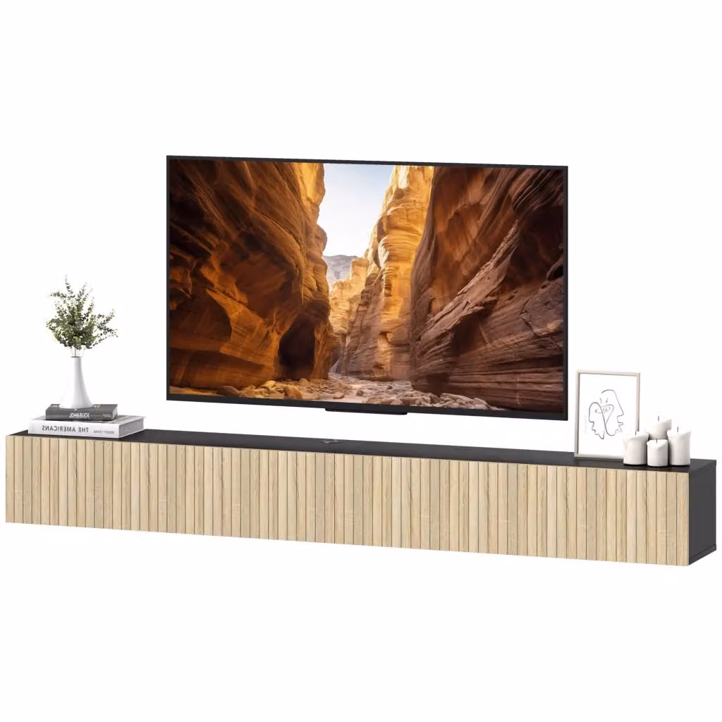 Mobile TV sospeso Minimal in legno naturale e nero L: 140 cm, P: 25 cm, H: 22 cm – 2