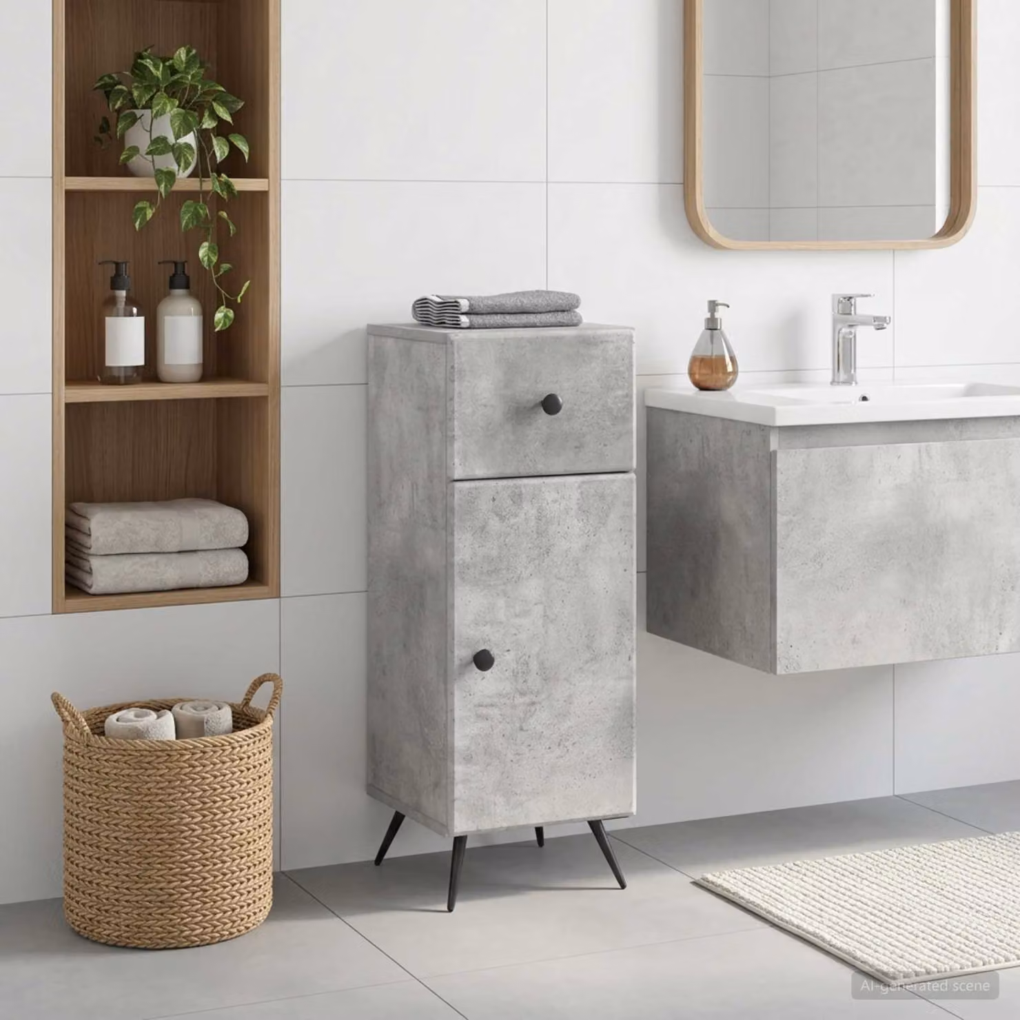 Mobiletto da bagno moderno vidaXL BREDA Grigio Cemento L: 30 cm, P: 31 cm, H: 80 cm