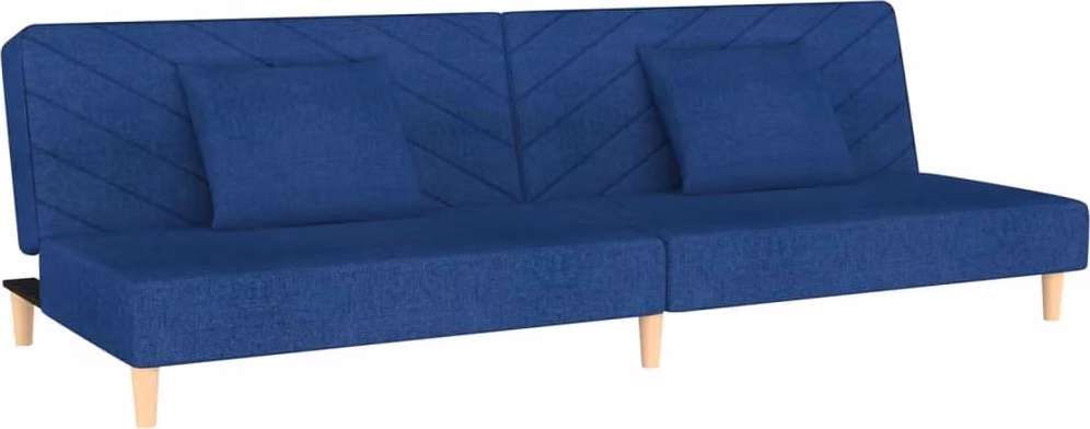 Divano Letto a 2 Posti con 2 Cuscini Blu in Tessuto