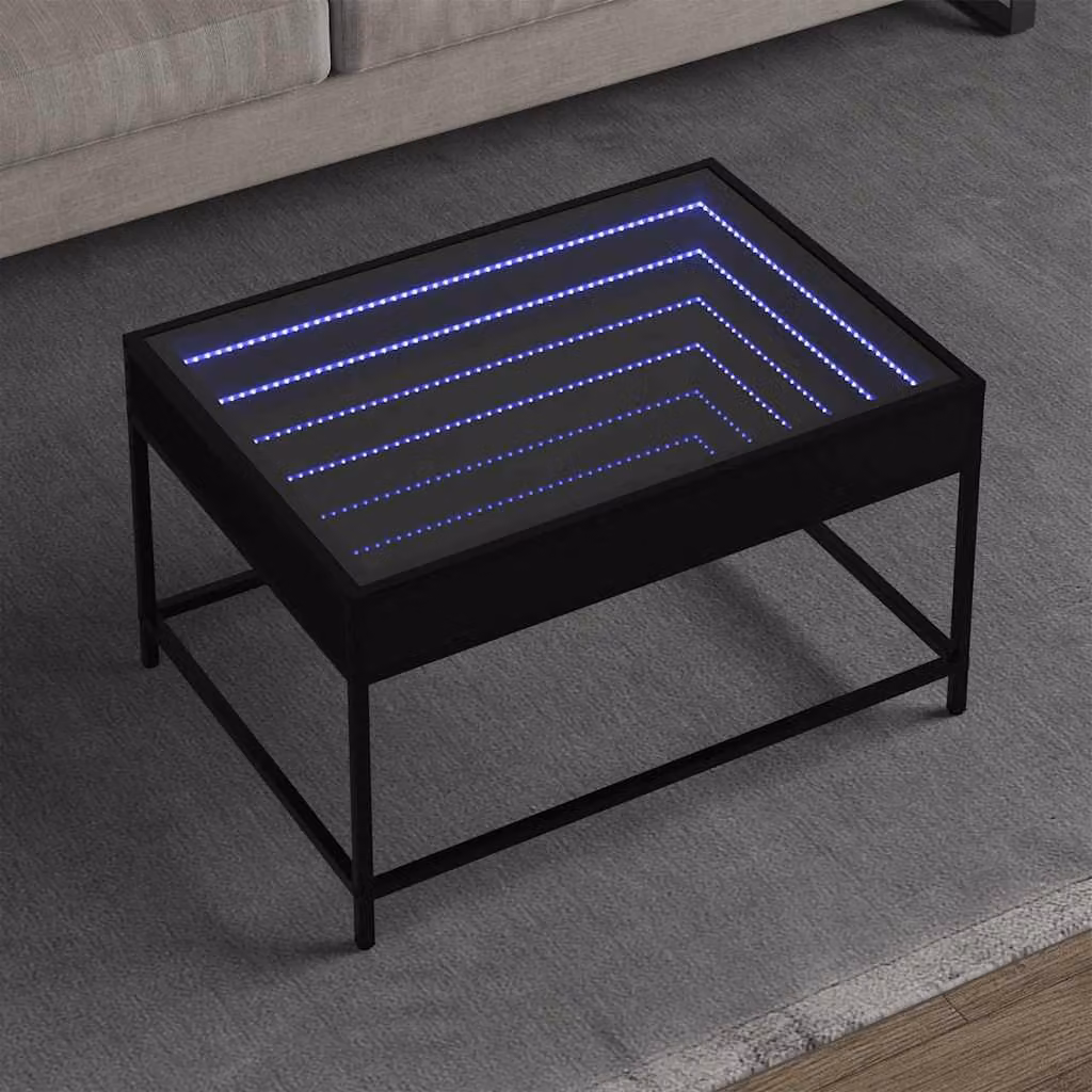 vidaXL Tavolino da Salotto Moderno con LED Nero L: 70 cm, P: 50 cm, H: 41 cm