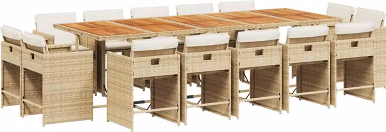 Set da Pranzo da Giardino 15 pz con Cuscini Beige in Polyrattan
