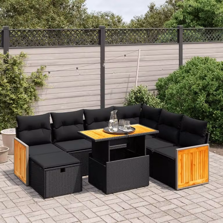 Maison Exclusive - Set da giardino 8 pezzi con cuscini in polyrattan nero