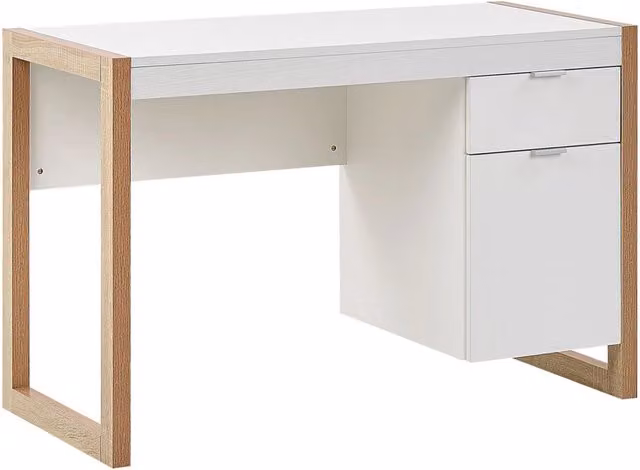 Scrivania Beliani in legno bianco con design scandinavo per home office L: 112 cm, P: 50 cm, H: 75 cm