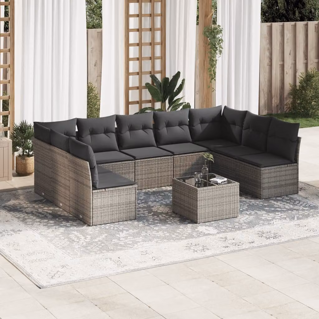 Maison Exclusive - Set da giardino 10 pezzi con cuscini Grigio Poly Rattan