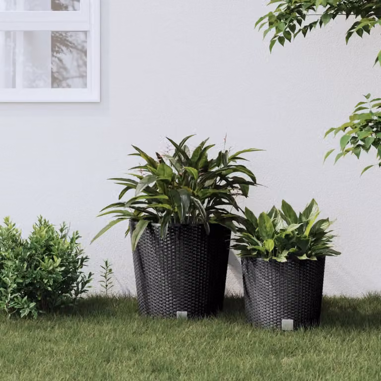 Fioriera con interno rimovibile vidaXL colore antracite in plastica effetto rattan con capacità 37,5 L