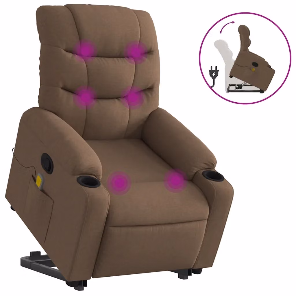 Poltrona Alzapersona Reclinabile con Assistenza Elettrica vidaXL in Tessuto Marrone – 2