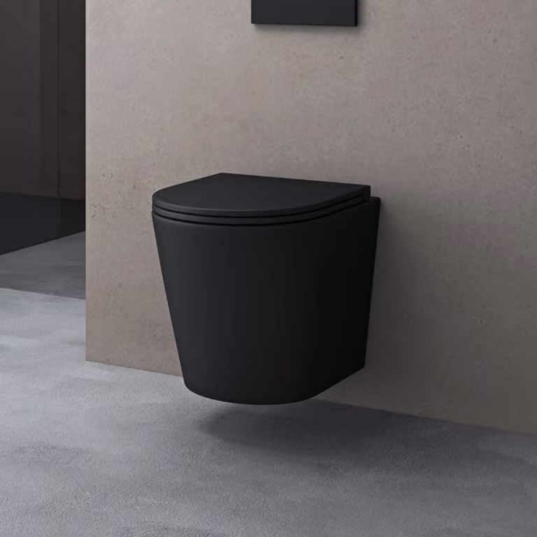 doporro WC Sospeso Sanitari Sospesi Filomuro in Vetroceramica Nero Opaco 49x35,5x35 cm con Copriwc Soft Close Chiusura Ammortizzata e Sciacquone Profondo WC Design Moderno Senza Bordi Aachen108