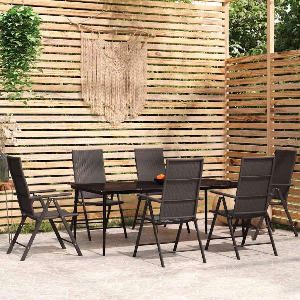 Set da pranzo da giardino vidaXL in metallo e vetro nero, 7 pezzi