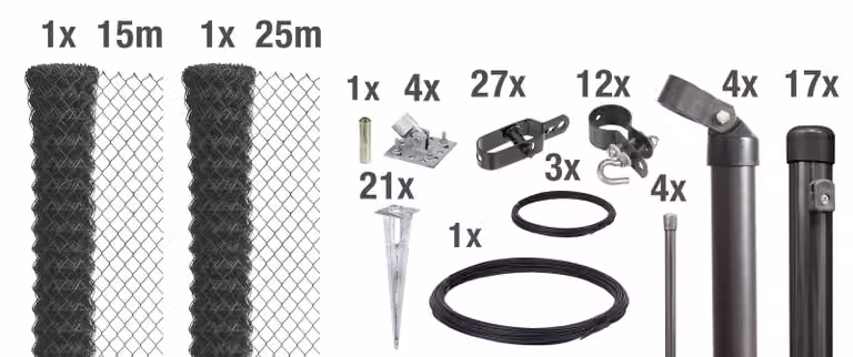 Alberts 631222 Recinzione in rete metallica come set completo di recinzione, con manicotto a terra carrabile, antracite metallizzato, altezza 125 cm, lunghezza 40 m