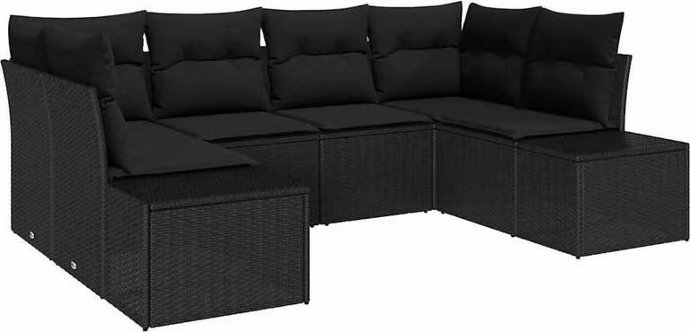 Set Divano da Giardino con cuscino 6 pcs Nero polyrattan