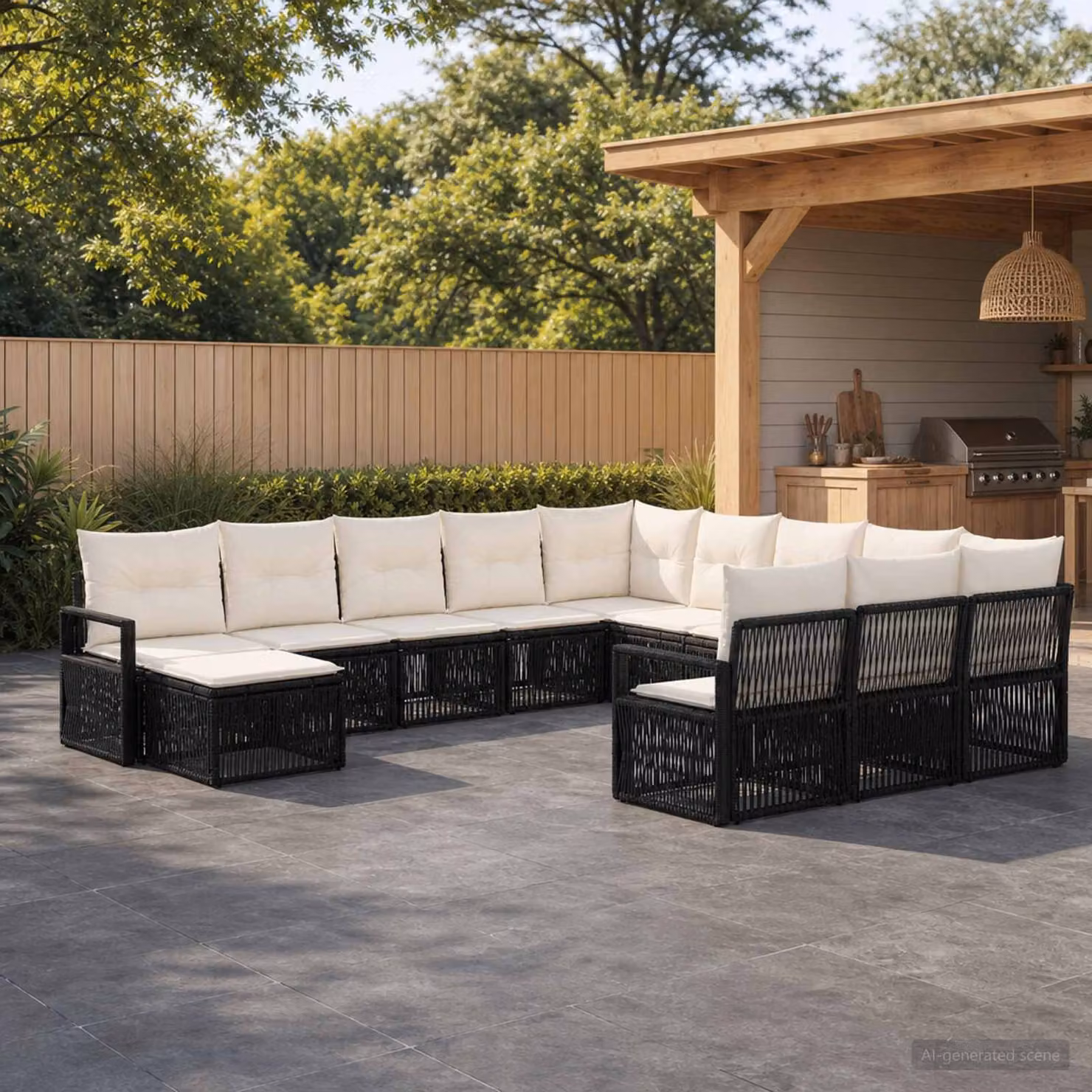 Set Divano da Giardino vidaXL 12 Pezzi in Polyrattan Nero con Cuscini e Struttura in Acciaio