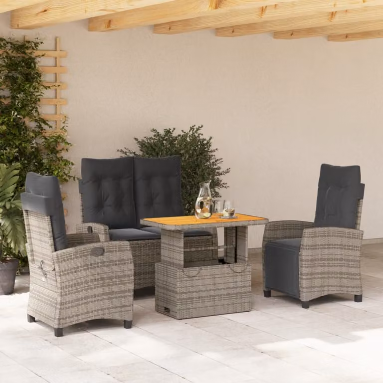 Set da Pranzo da Giardino vidaXL in Legno di Acacia Oliato e Polyrattan Grigio e Marrone per 4 Persone