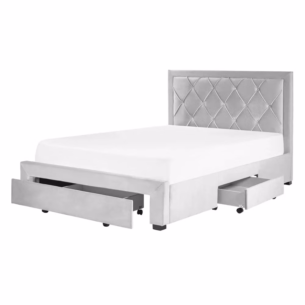 Letto contenitore Glam Design in velluto grigio con cassetti e testiera alta L/P/H: 140 x 200 x 145 cm – 2
