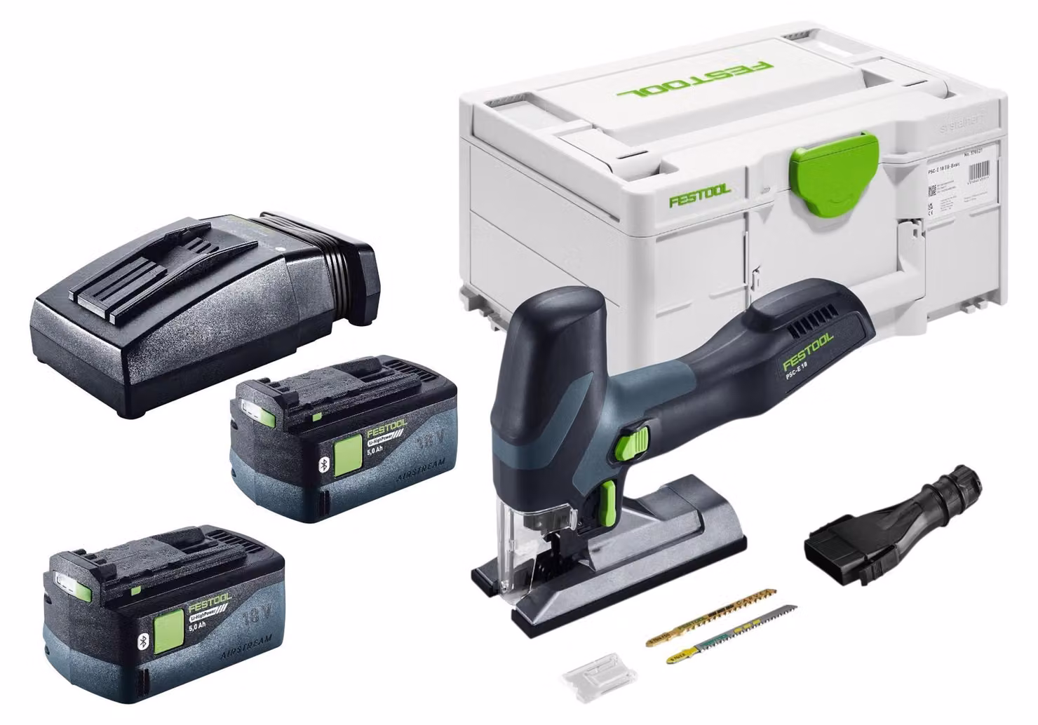 Seghetto alternativo a batteria Festool PSC-E 18 EB-Basic 18 V 40 mm + 2 batterie da 5,0 Ah + caricabatterie + Systainer