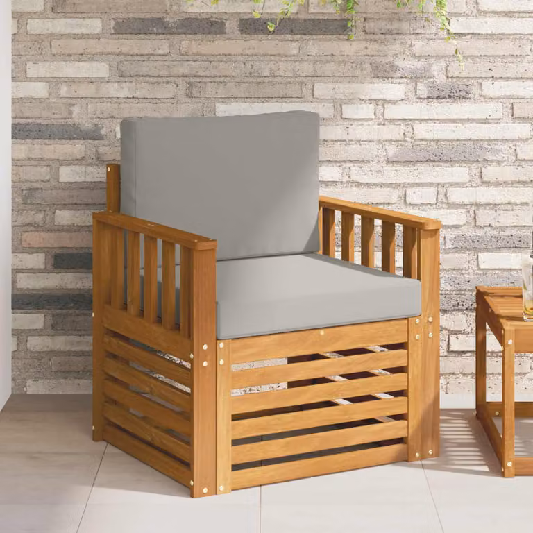 Set di divani da esterno vidaXL in legno di acacia massello e tessuto con cuscini inclusi, colore marrone e grigio