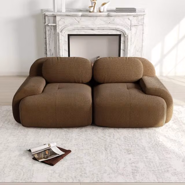 Divano 2 Posti in Velluto a Coste Modulare con Braccioli ¨C MINIMAL ¨C Marrone
