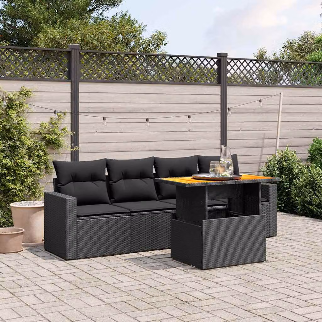 vidaXL Set Divani da Giardino 5 pz Moderno con Cuscini e Tavolino Nero – 1