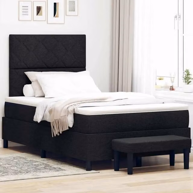 Letto ibrido con molle a sacco e testiera vidaXL in tessuto nero L 120 x P 200 cm – 1